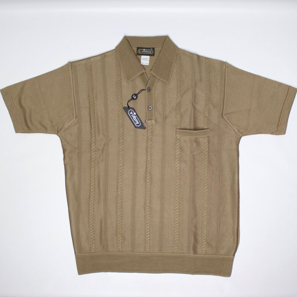 VTG NWT L. Virany 60s Style Sweater Shirt Knit Polo Beige Made in Italy Men XL